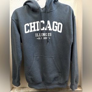 Chicago Illinois unisex hoodie, drawstring, grey color, women’s small size